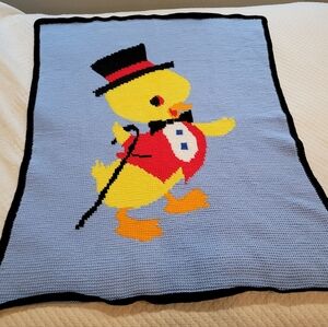 Handmade Crochet Duck Graphic Baby Blanket 41x50 Blue Kids